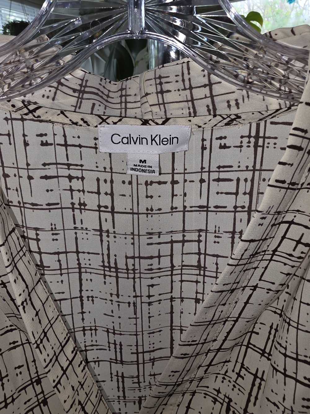 Calvin Klein Cream Blouse with Brown Linear Grid - Picture 2 of 4